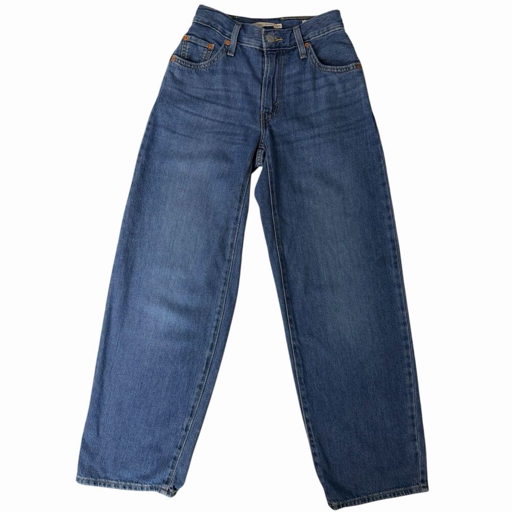 Levi’s Premium Baggy Dad Jeans Mid Rise Blue Denim Big E White Patch Sz 23